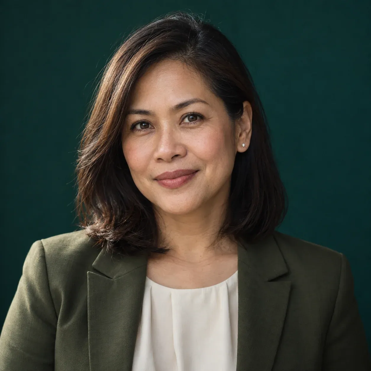 Portrait of Dr. Sofia Reyes, Chief Learning Officer of WhereTheFuture, against a deep teal backdrop.